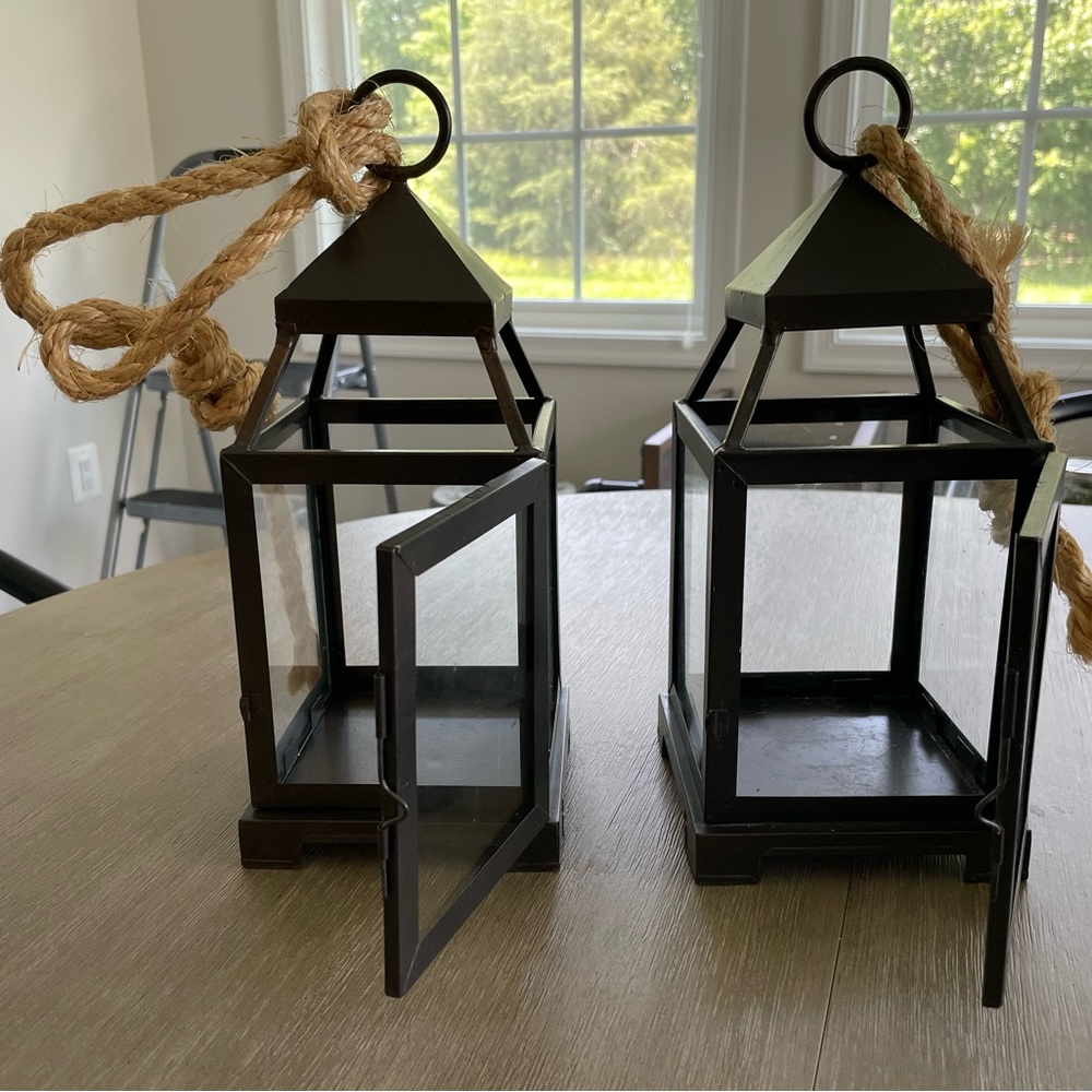 Pottery Barn Rustic Black Lantern Set